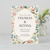 Bloemen bruiloft uitnodiging met folie detail (Staand Voorkant)