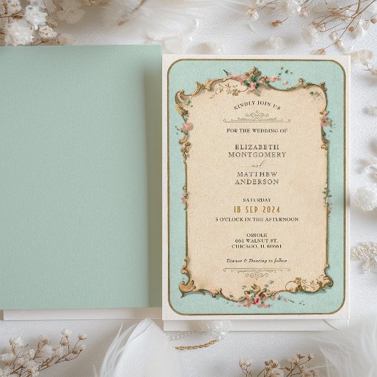  Bloemen bruiloft uitnodiging met Mint Accent