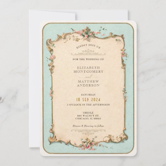  Bloemen bruiloft uitnodiging met Mint Accent (Voorkant)