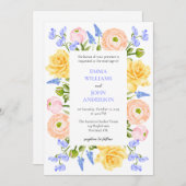 Bloemen bruiloft uitnodiging met pastel bloemen (Voorkant / Achterkant)