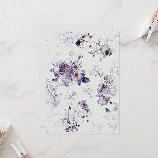 Bloemen bruiloft uitnodiging op Waterverf papier T (Voorkant / Achterkant in situ)