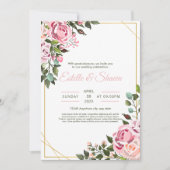 Bloemen bruiloft uitnodiging, romantische roze bru kaart (Voorkant)