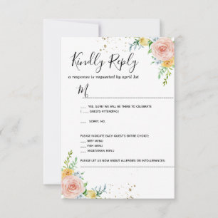Bloemen bruiloft uitnodiging RSVP kaart goud schem