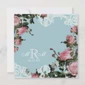 Bloemen bruiloft uitnodiging - Trellis Roos Vintag (Achterkant)