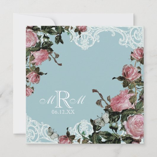 Bloemen bruiloft uitnodiging - Trellis Roos Vintag (Achterkant)