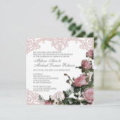 Bloemen bruiloft uitnodiging - Trellis Roos Vintag (Staand voorkant)