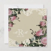 Bloemen bruiloft uitnodiging - Trellis Roos Vintag (Achterkant)