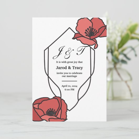 Bloemen bruiloft uitnodigingen rode en roze papave (Staand voorkant)