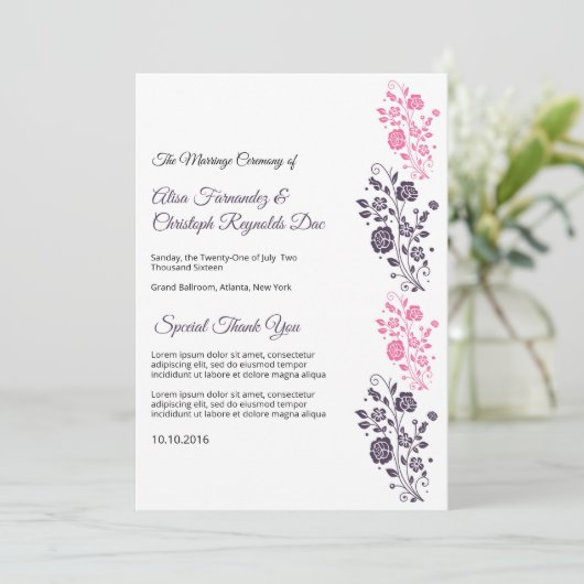 Bloemen Bruiloft Waaiers Programma Sjabloon (Staand voorkant)