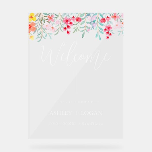 Bloemen bruiloft Welkom acryl teken Acryl Bord (Voorkant)
