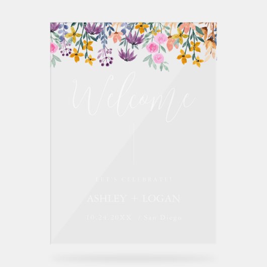 Bloemen bruiloft Welkom acryl teken Acryl Bord (Voorkant)