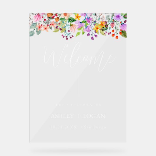Bloemen bruiloft Welkom acryl teken Acryl Bord (Voorkant)