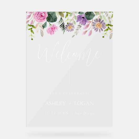 Bloemen bruiloft Welkom acryl teken Acryl Bord (Voorkant)