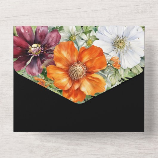 Bloemen bruiloft wilde bloemen kosmos daisy elegan all in one uitnodiging (Achterkant)