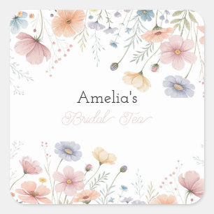 Bloemen Bruilofts Thee Uitnodiging Lente Tuinfeest Vierkante Sticker