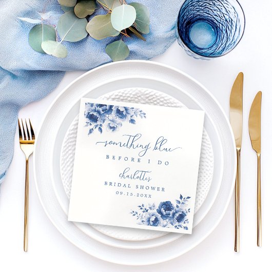 Bloemen Bruiloftsfeest Blauw Servet
