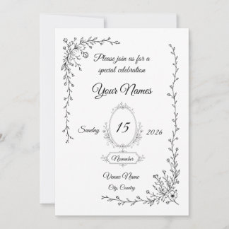 Bloemen Bruiloftsinvatie | Elegant Schrift Kaart