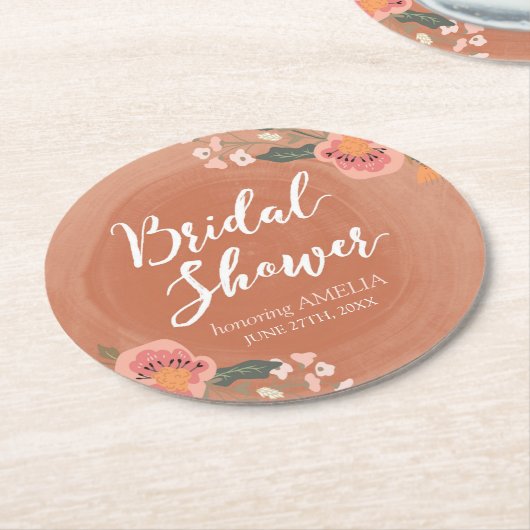 Bloemen Bruin Hout Rustiek Vrijgezellenfeest Rond Ronde Kartonnen Onderzetter (Gebogen)