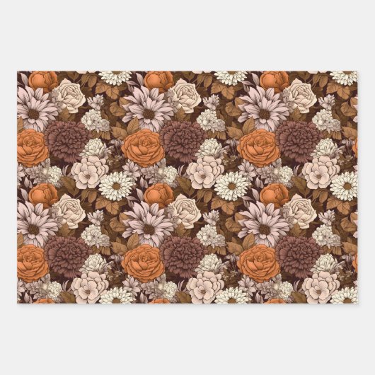 Bloemen Bruin Koper Boho Herfst Wildflower Inpakpapier Vel (Voorkant 3)