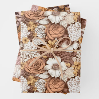 Bloemen Bruin Koper Boho Herfst Wildflower Inpakpapier Vel