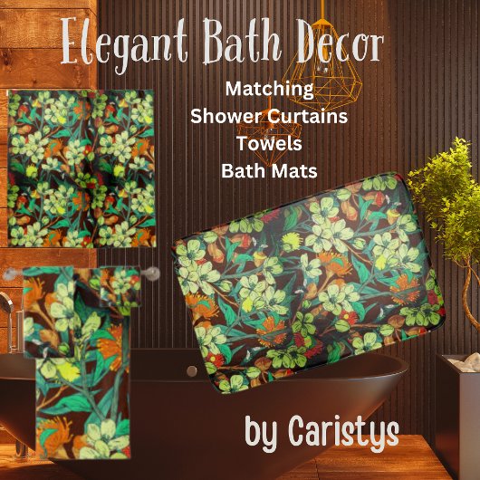 Bloemen bruin, roest, Blauwgroen Badmat