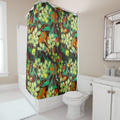 Bloemen bruin, roest, Blauwgroen Douchegordijn (In situ)