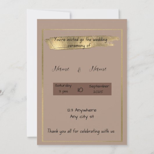 Bloemen bruine bruiloft uitnodiging (Achterkant)