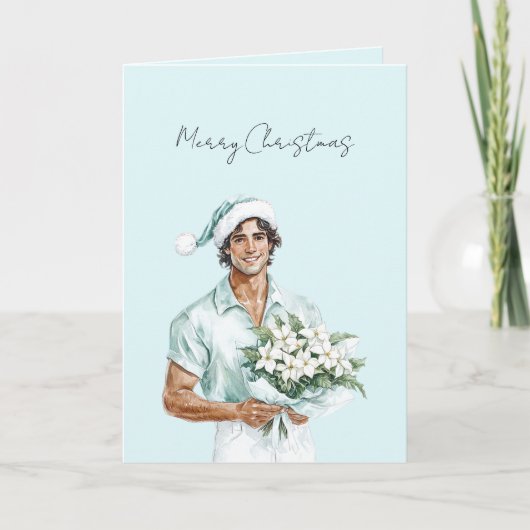 Bloemen Bruine Haar Man Kerst Kaart (Voorkant)