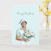 Bloemen Bruine Haar Man Kerst Kaart (Gele Bloem)