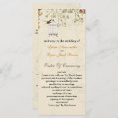 Bloemen bruine vogels kooi, vogels bruiloft progra programmakaart (Voorkant / Achterkant)