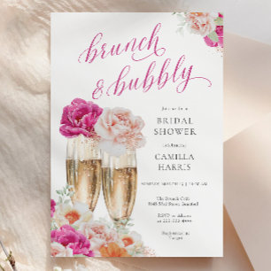 Bloemen brunch en bubble bruids douche uitnodiging