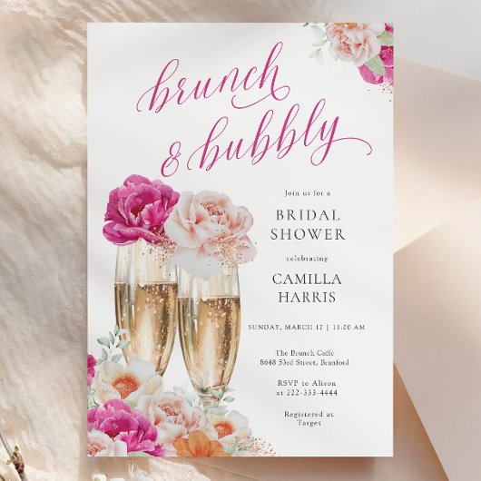 Bloemen brunch en bubble bruids douche uitnodiging