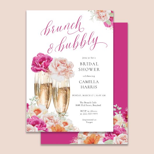 Bloemen brunch en bubble bruids douche uitnodiging