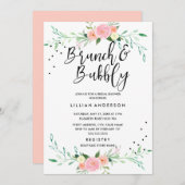 Bloemen brunch en bubble bruids douche uitnodiging (Voorkant / Achterkant)