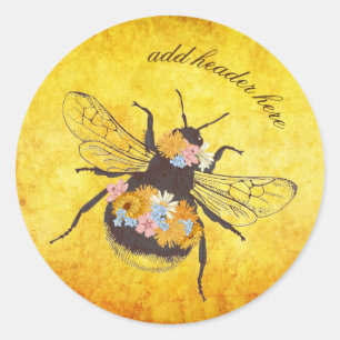 Bloemen & Bumble Bee Ronde Sticker