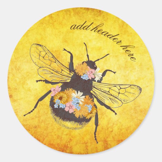 Bloemen & Bumble Bee Ronde Sticker (Voorkant)