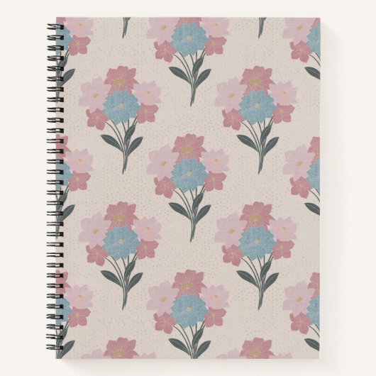 Bloemen Bunch Block Print Stijl Notitieboek (Voorkant)