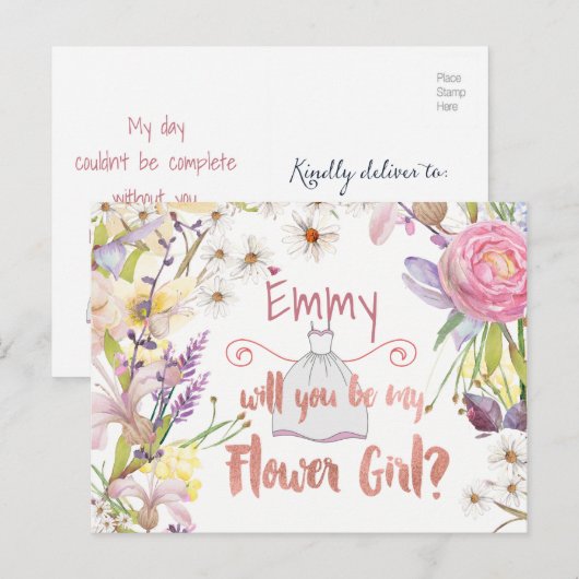 Bloemen Bunches Bloemenmeisje Aanvraag Briefkaart (Voorkant / Achterkant)