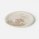 Bloemen Bunnies Eerste Verjaardag Papieren Bordje (Gekanteld)