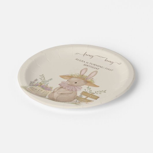 Bloemen Bunnies Eerste Verjaardag Papieren Bordje (Gekanteld)
