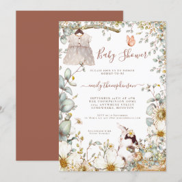  Bloemen Bunny Dress Meisje Baby shower Kaart