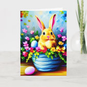  bloemen, Bunny Rabbit en Paaseieren Feestdagen Kaart (Voorkant)