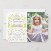 Bloemen Bunny Roze Meisje Foto Eerste Heilige Comm Kaart (Voorkant)
