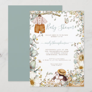 Bloemen Bunny Shorts Jongen Baby shower Kaart