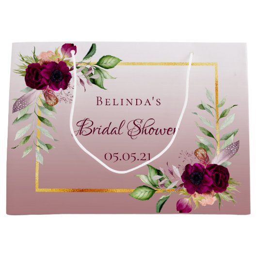 Bloemen burgundy kaneelroos bruiloft groot cadeauzakje (Voorkant)