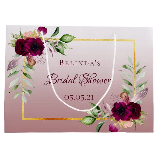 Bloemen burgundy kaneelroos bruiloft groot cadeauzakje (Achterkant)