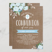 Bloemen Burlap Blue | communie-uitnodiging Kaart (Voorkant / Achterkant)