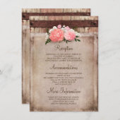 Bloemen Burlap en Rustiek Hout Wedding Informatie Informatiekaartje (Voorkant / Achterkant)