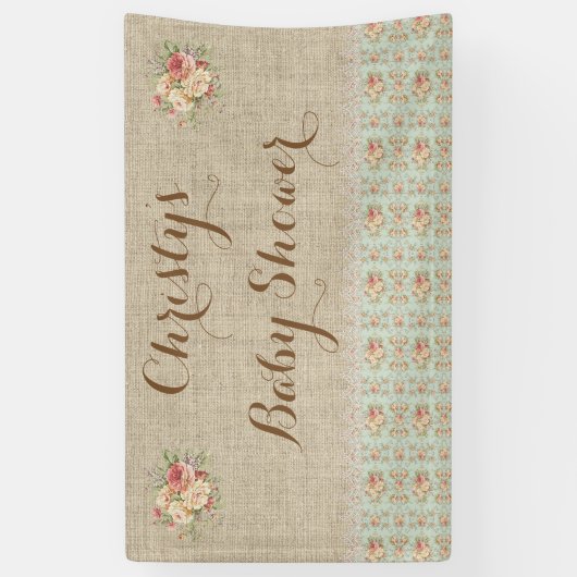  Bloemen Burlap Kant Shabby Rustiek Land Spandoek (Verticaal)