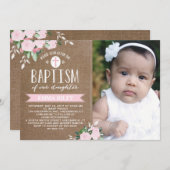 Bloemen Burlap | uitnodiging tot doop (Voorkant / Achterkant)